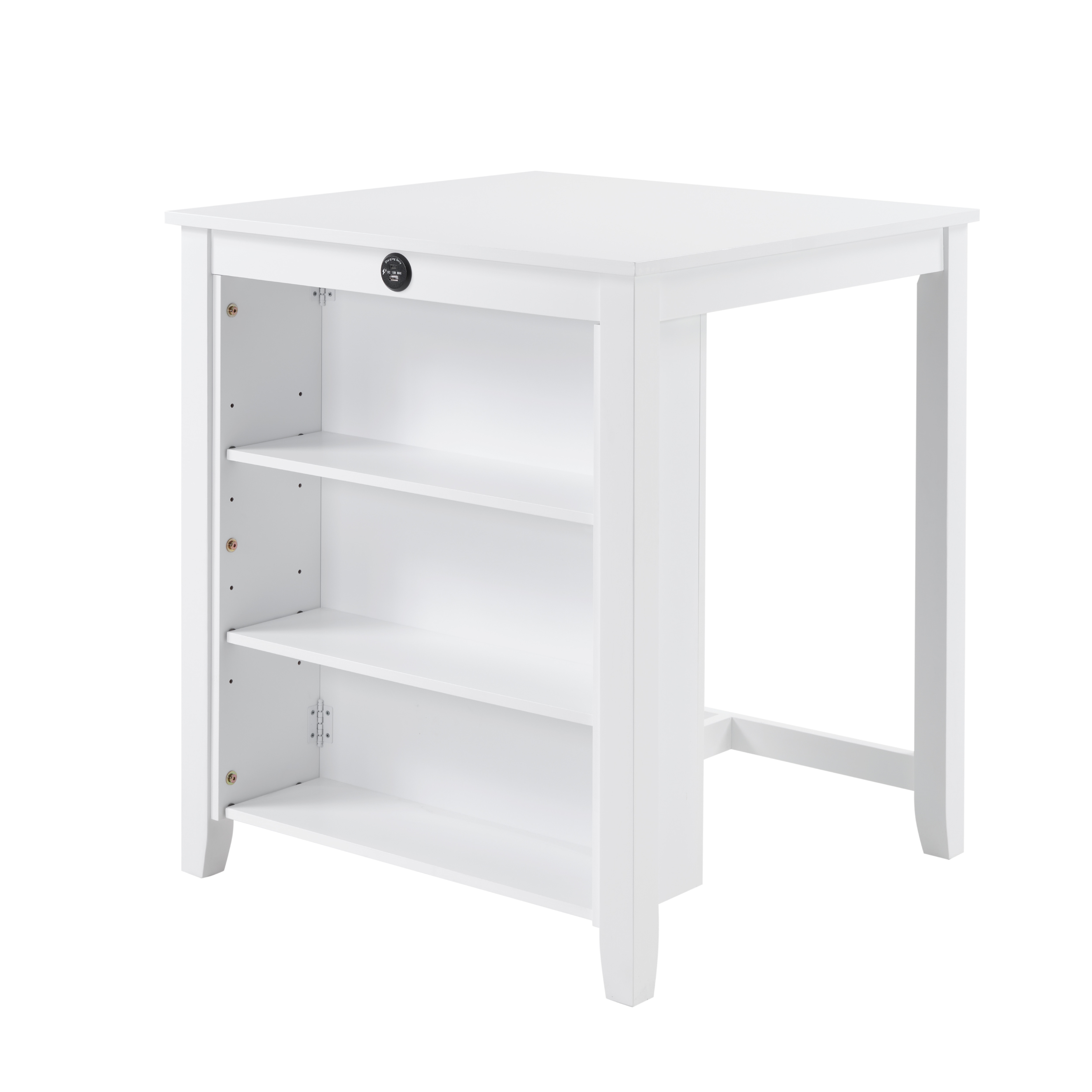 30" Modern Dining Table Set For 2 With Charging Station & 3-Tier Adjustable Storage | Space-Saving Kitchen Set With Upholstered Chairs For Small Spaces, Apartment,White_voghion.com